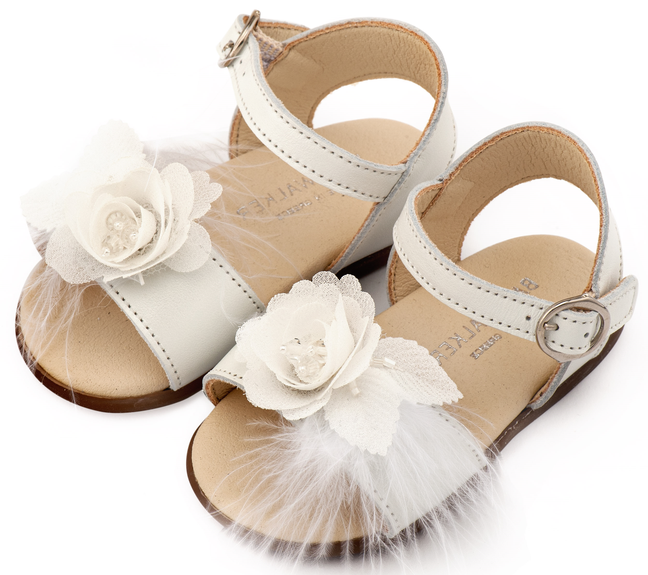 BABYWALKER - Πέδιλο Διακοσμημένο με Χειροποίητο Λουλούδι με Πούπουλα 