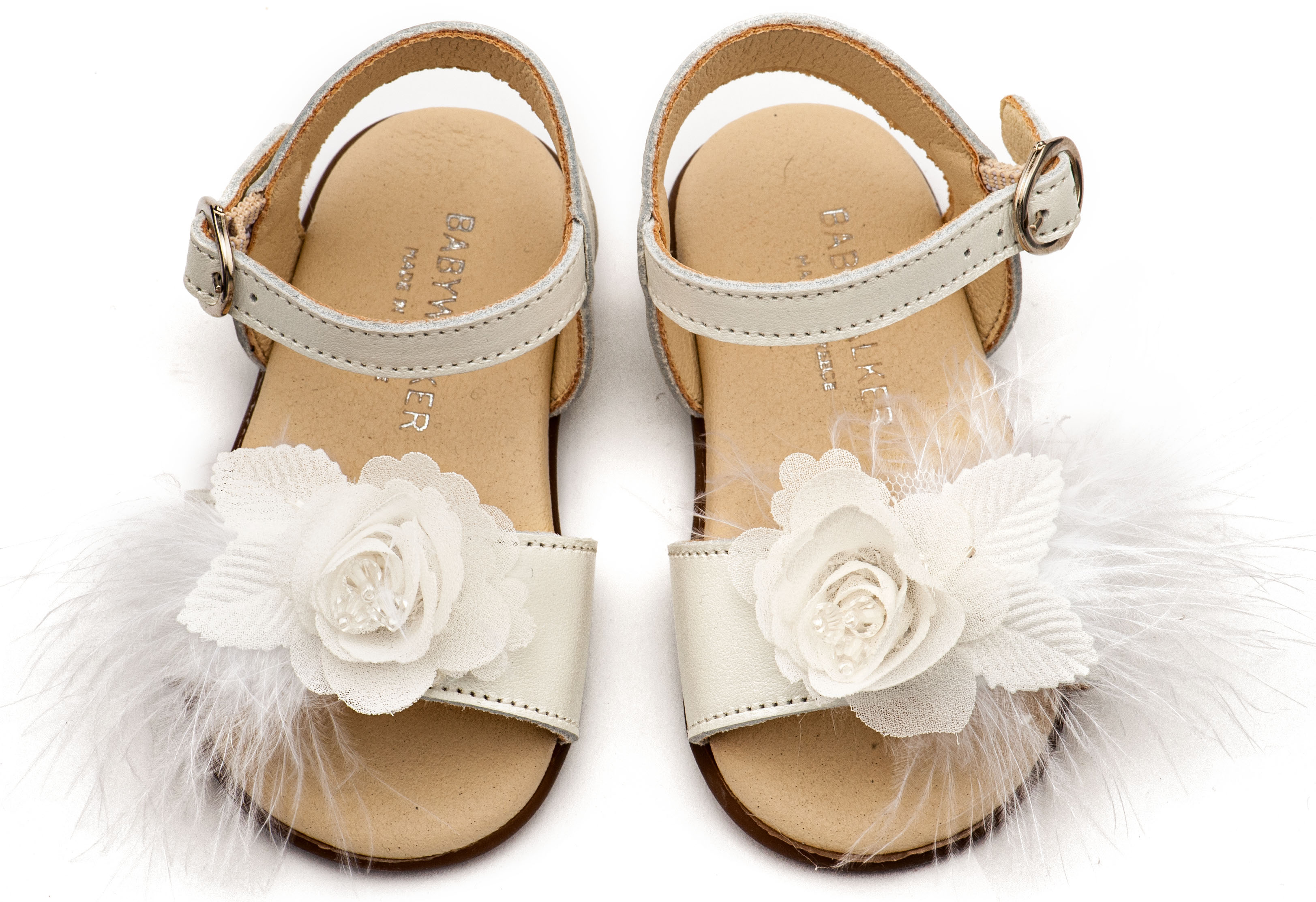 BABYWALKER - Πέδιλο Διακοσμημένο με Χειροποίητο Λουλούδι με Πούπουλα 