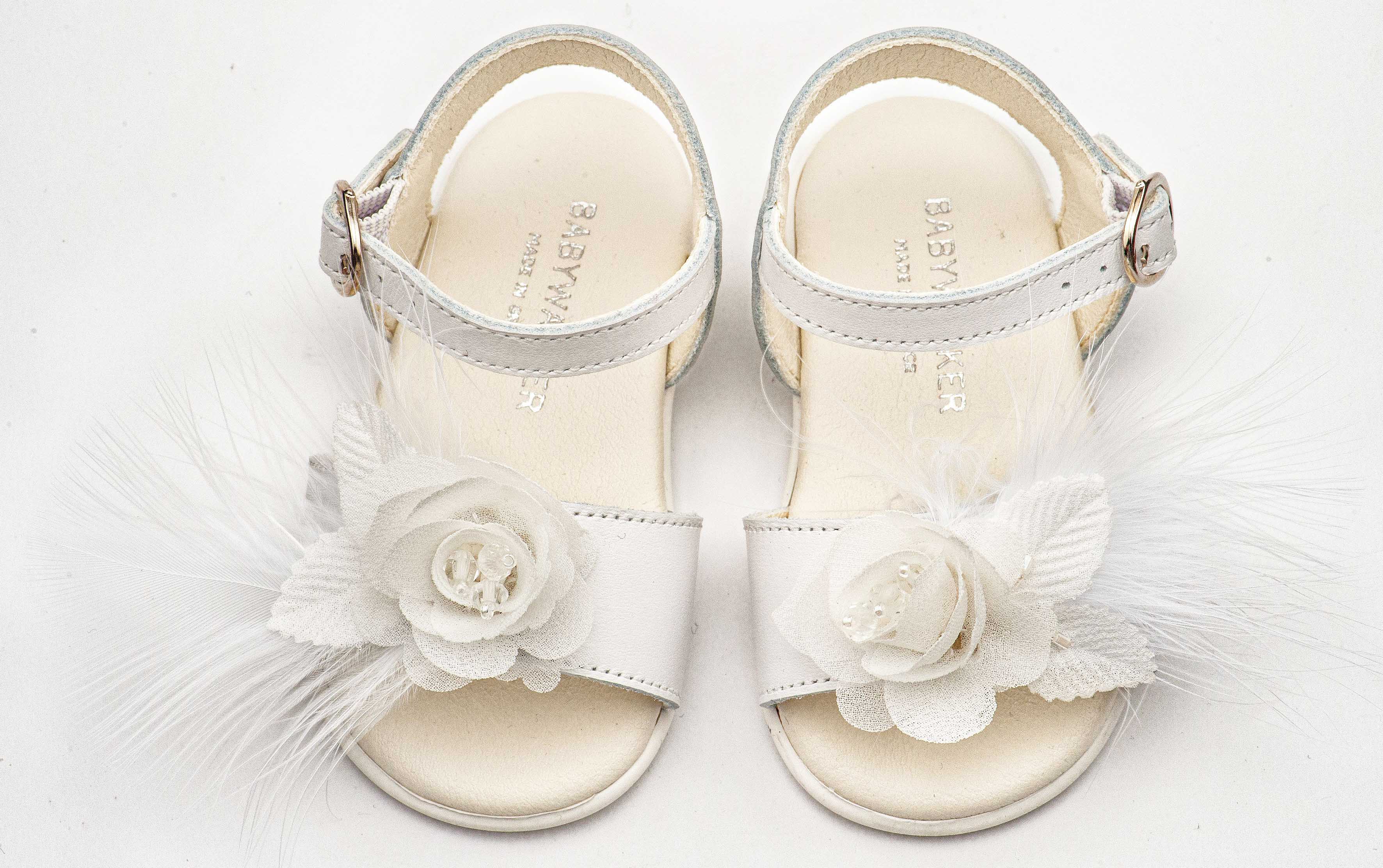 BABYWALKER - Πέδιλο Διακοσμημένο με Χειροποίητο Λουλούδι με Πούπουλα 