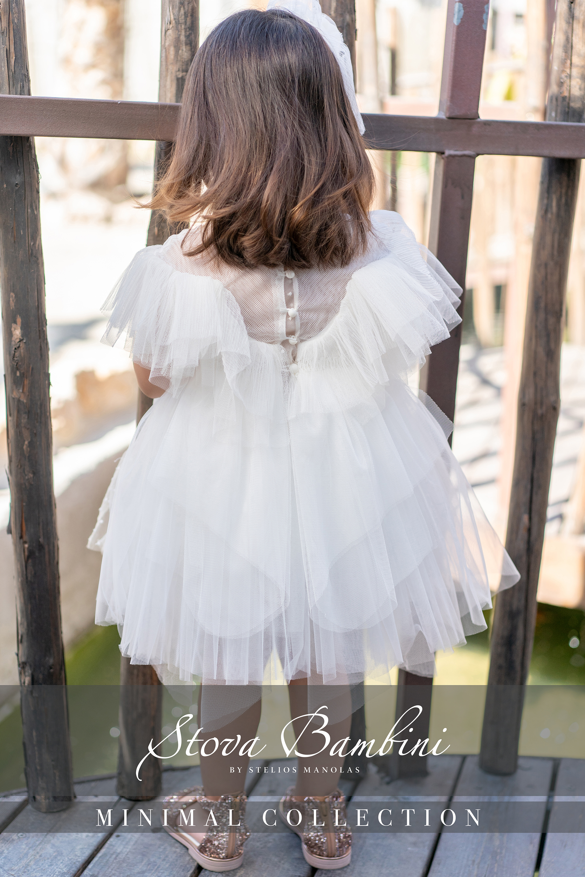 STOVA BAMBINI - Ασύμμετρο τούλινο φόρεμα βάπτισης